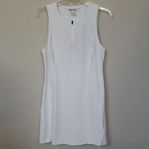 Athleta Tennis Dress White Sleeveless 1/4 Zip Fit Flare Skirt Pickleball Sporty